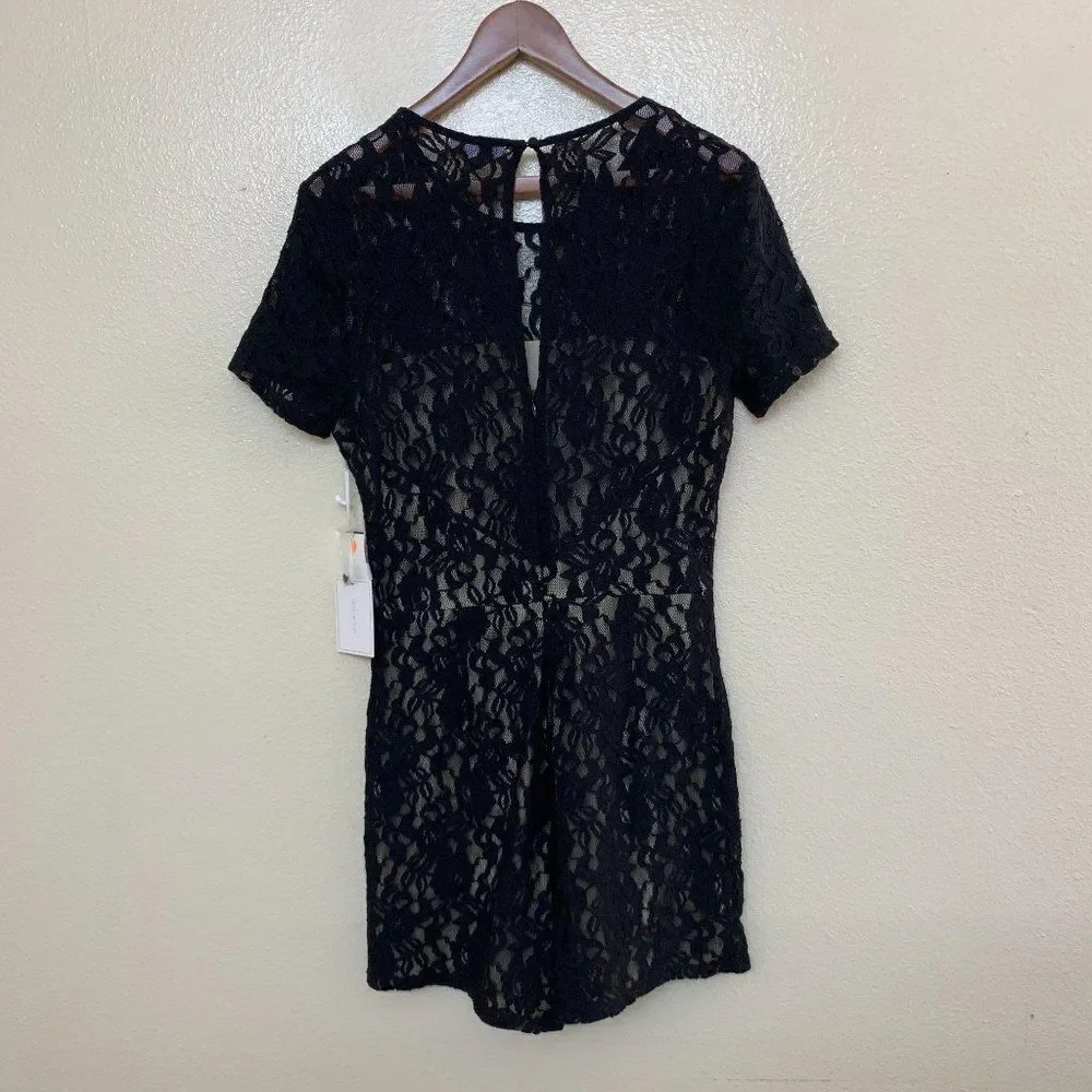 1. State Short Sleeve Lace Romper Black - Picture 2 of 11